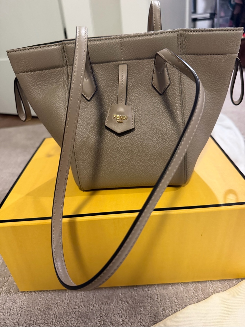 Fendi Taupe Origami bag with Gold Logo
